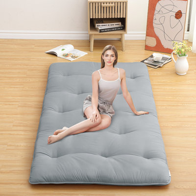 Twin Size Foldable Japanese Floor Futon Mattress 80"x39", 4 Inch Thick Roll-Up Water Resistant Tatami Sleeping Mat, Portable High-Density Foam Lounger for Home, Camping & Travel, Light Gray