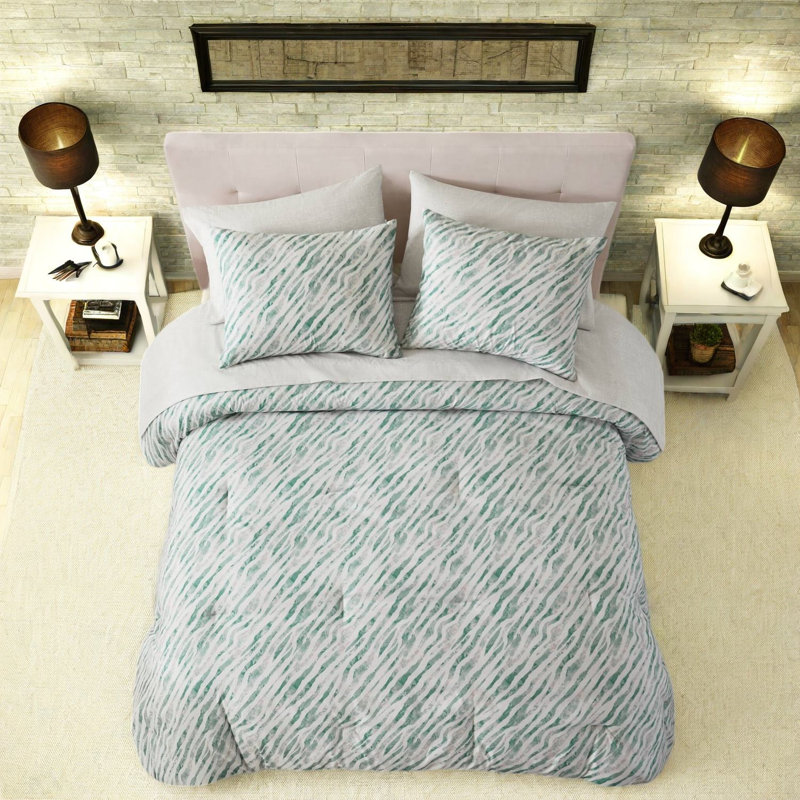 Ensembles de literie vert moderne, ensemble d'édredon en polyester 7 pièces pour lit double