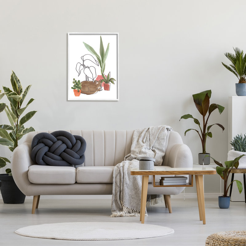 Chat d'intérieur endormi avec des plantes en terre cuite Big Palms par June Erica Vess, H 30 po x l 24 po x P 1,5 po