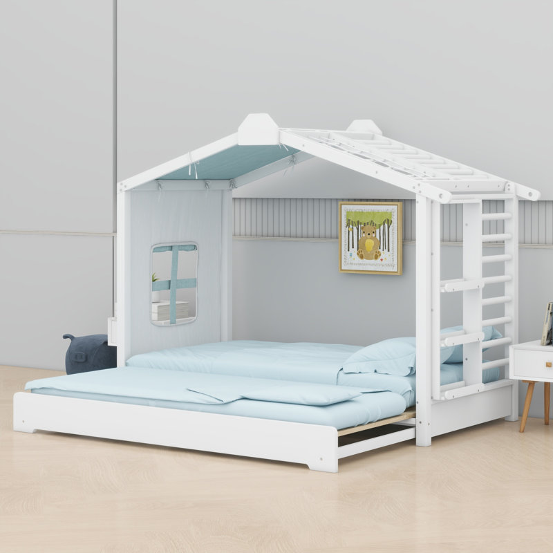 Lit pour enfant avec lit gigogne et tablettes latérales, White