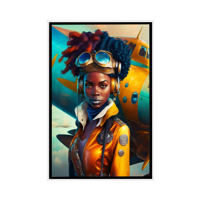 Afrofuturist, femme africaine pilote I, H 40 po x l 26 po,  Format