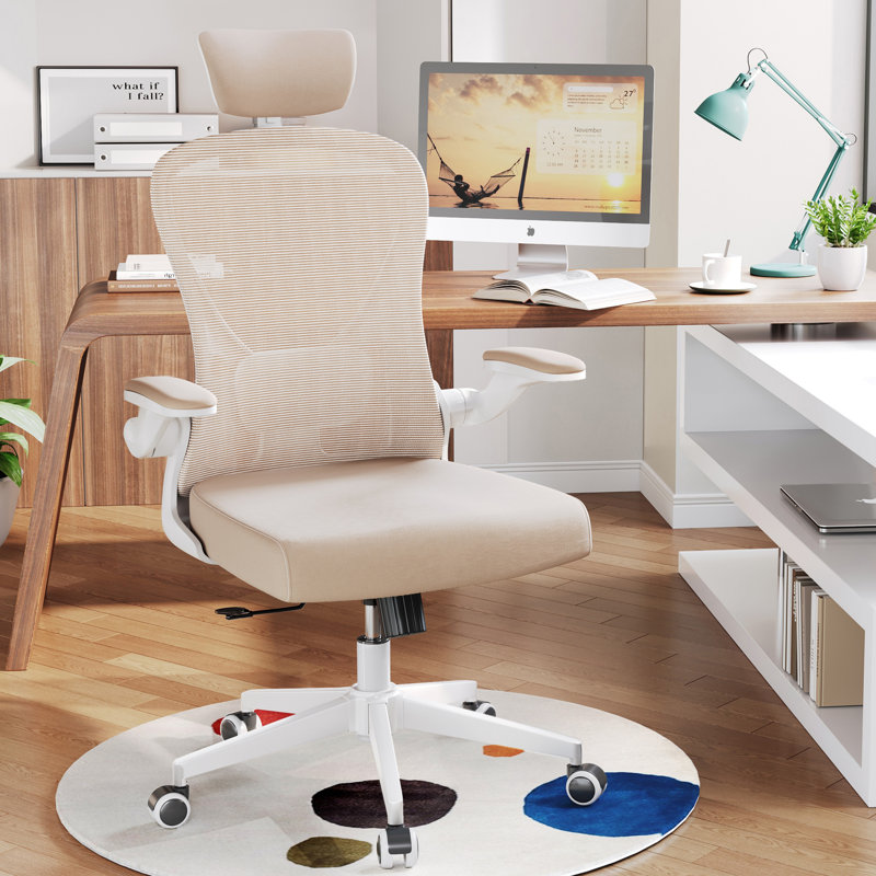Fauteuil de bureau robuste en maille Michaelynn, Beige, Blanc