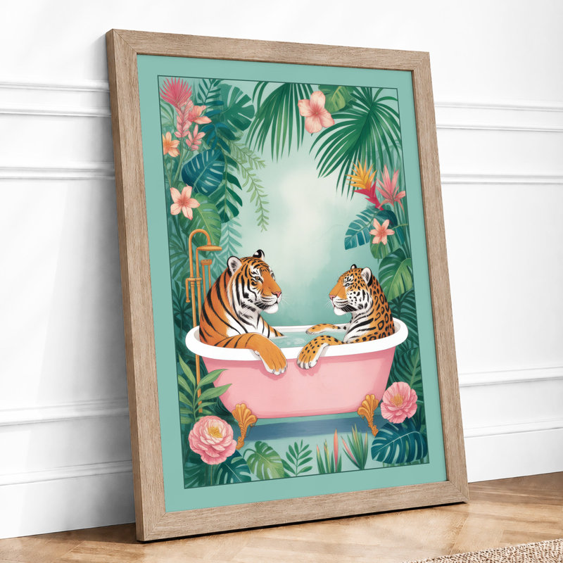 Tigers in the Tropics Eclectic - Framed Print, A4 - 29.7 x 21.0 cm, Oak