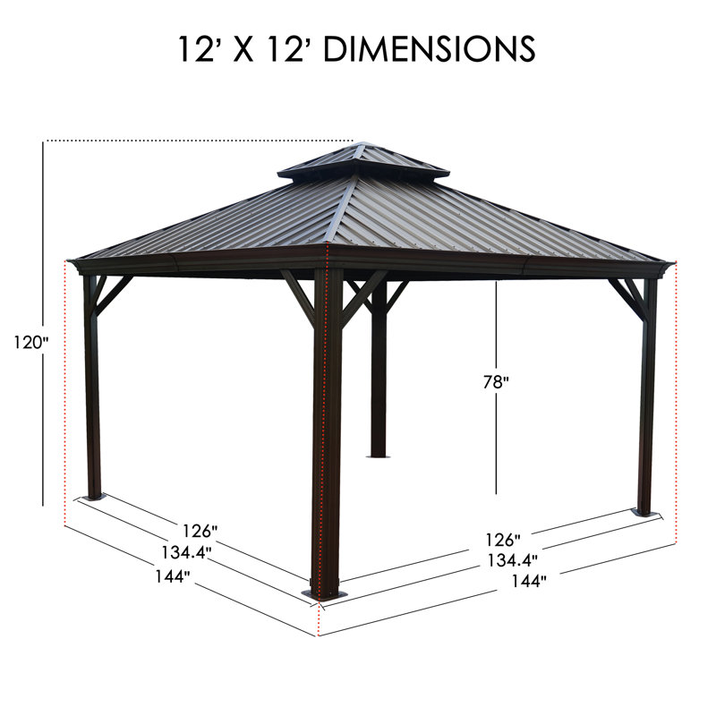 Kozyard Alexander Gray Double Roof Hardtop Gazebo with Privacy Curtain Mosquito Netting, 12 (ft) x 12 (ft)