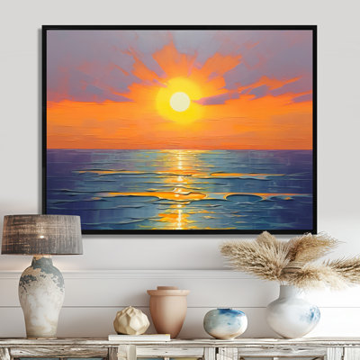 «Ethereal Ocean Horizon Orange Sunset Serene Waves», reproduction d'art sur la plage et l'océan