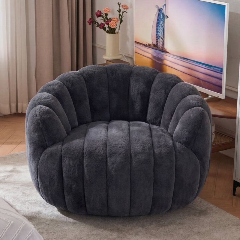 Compression Plush Pumpkin Bean Bag Chair, High-Density Foam Filled Lounge Chair, Gray