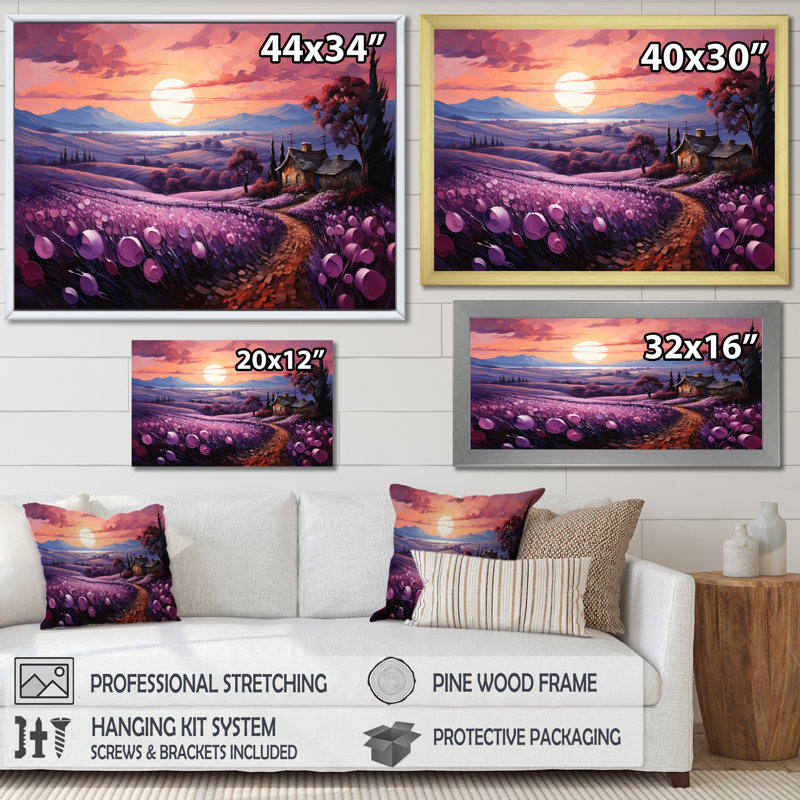 Paysage campagne lavande patchwork I, Cadre photo blanc, H 30 po x l 40 po x P 1,5 po