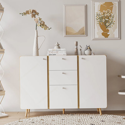 Mid-Century Modern Two-Tone Sideboard with 3 Drawers, 47" Wide Wood Finish Buffet Cabinet