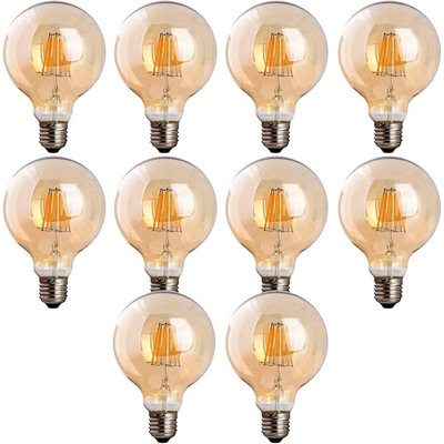 LED Edison E26 G30 Globe Light Bulbs, 8W Equivalent to 60W, 2700K Warm White Flexible Filament Dimmable Vintage G95 Amber Glass Screw Energy Saving Bulb for Framhouse Home Decoration - 10 Pack