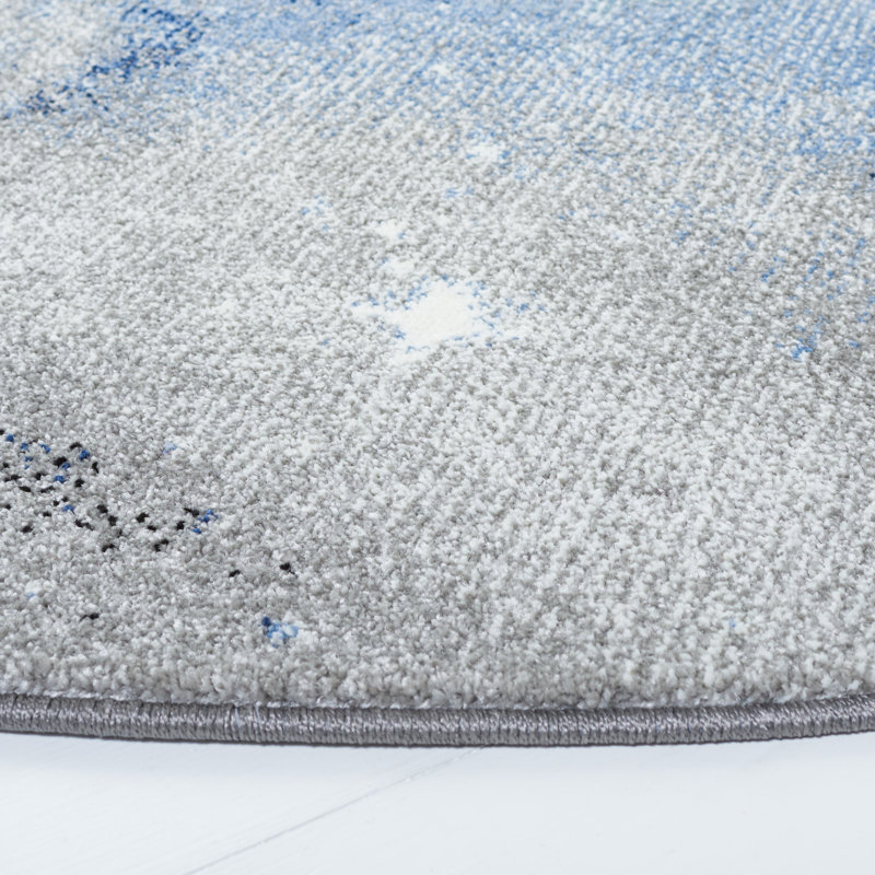 Handmade Blue Rectangular 4' x 6' Synthetic Rug