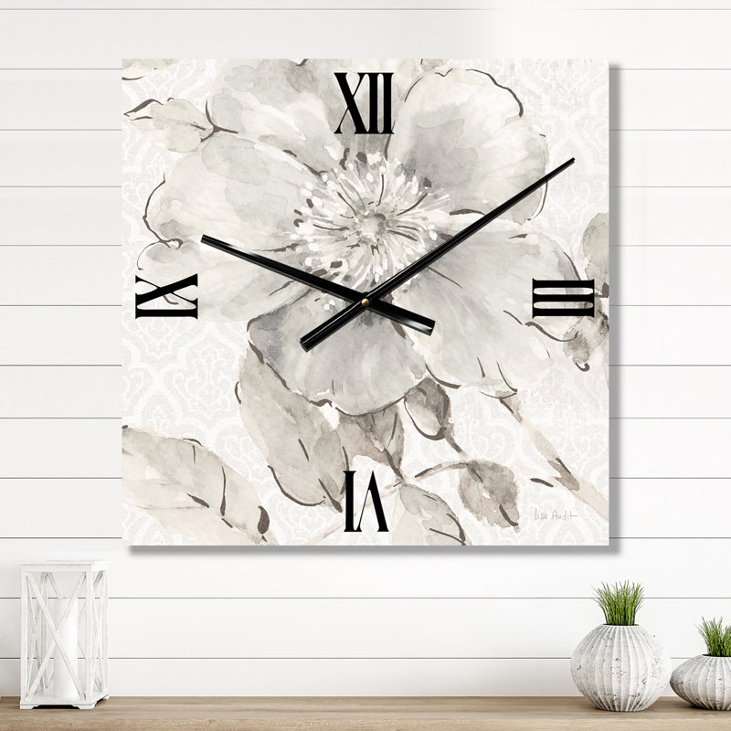 Indigold Grey Pivoines II - Horloge murale traditionnelle, Moyen