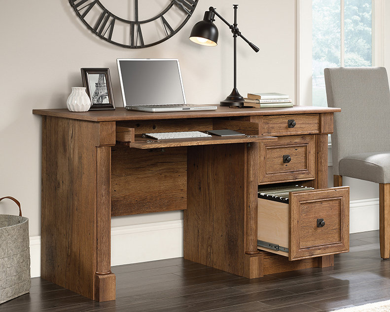 Inbox Zero Oak Finish Computer Desk | Wayfair