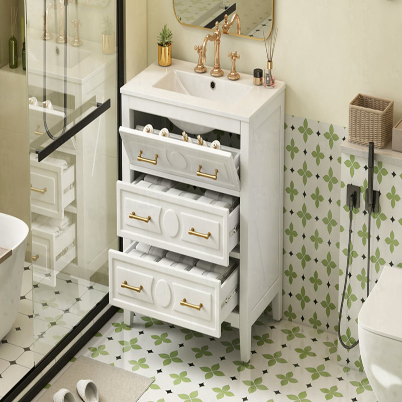 Ensemble de meuble-lavabo simple 30 po avec 3 tiroirs, ensemble de meuble-lavabo autoportant avec cadre en bois massif 30 po
