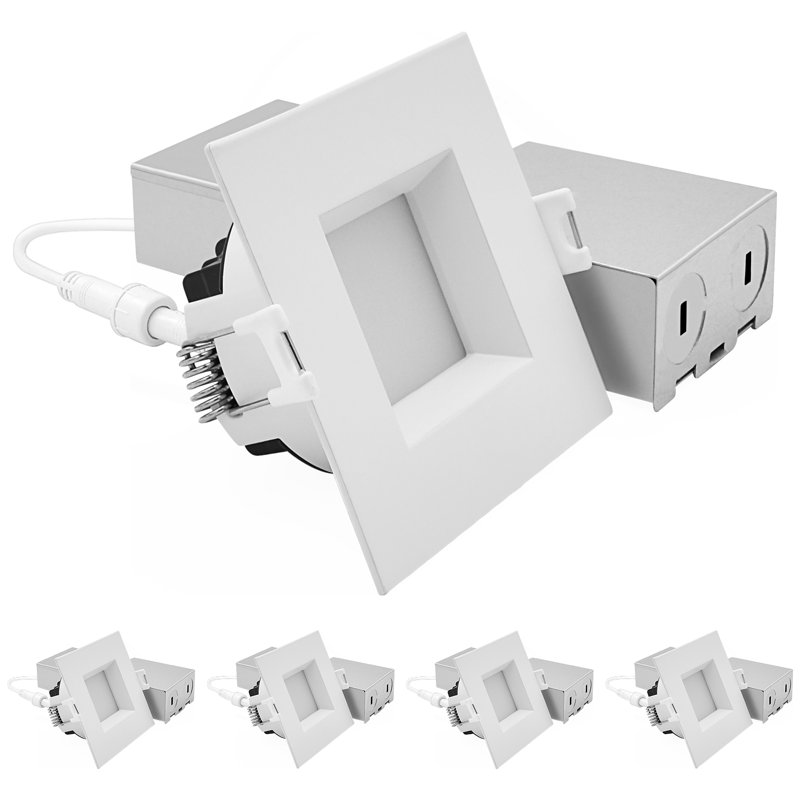 Luxrite 3 po Mini projecteur à DEL carré à DEL, régressé, 5CCT, 9 / 12W, 750 / 1000LM, à double intensité variable (Triac et 0 - 10V), faisceau de 90 °, calibré Wet, paquet de 4 ETL