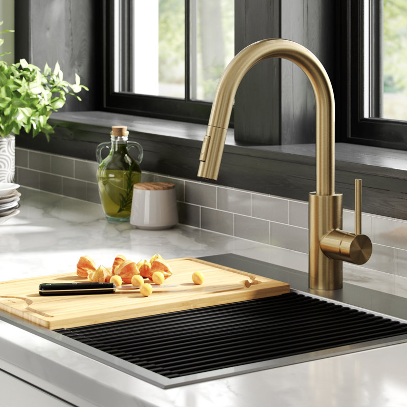 Robinet de cuisine à poignée simple Kraus Oletto, Bronze champagne