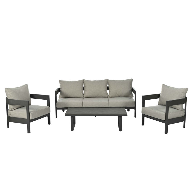 Ensemble de sièges d'extérieur de haute qualité avec coussins épais, Light Grey