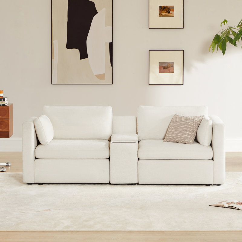 Winfree 2-Piece Upholstered Sofa with Console, Beige
