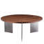 Table basse ronde brune foncée avec plateau en noyer et structure en bois avec pieds en bois noir patiné pour les familles modernes