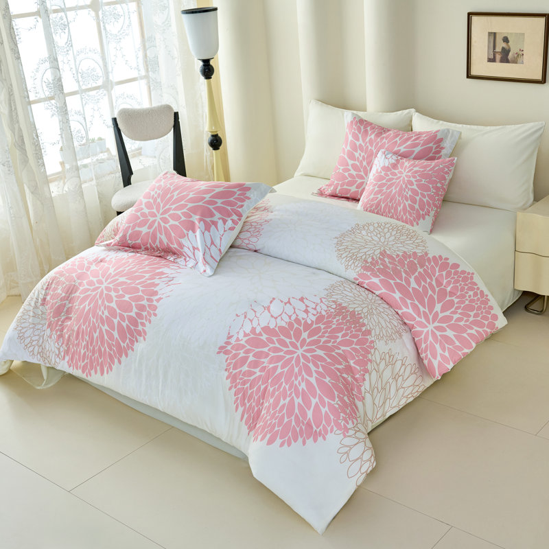 Ensemble d'édredon à motif floral rose et beige 6 pièces Koniroom, lit fleur réversible dans un sac, Rose/beige