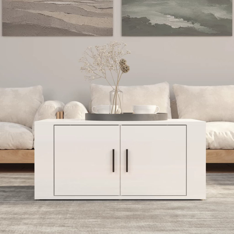 Nyzair Solid Coffee Table with Storage, High Gloss White