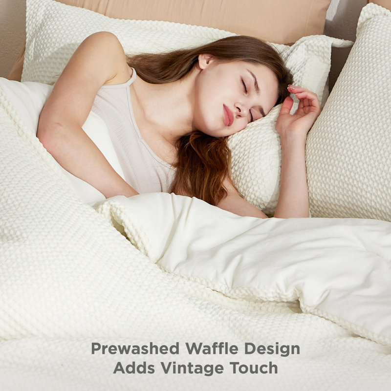 Bedsure Waffle Comforter Set Soft and Breathable Bedding Comforter Set, Queen Comforter + 2 Shams