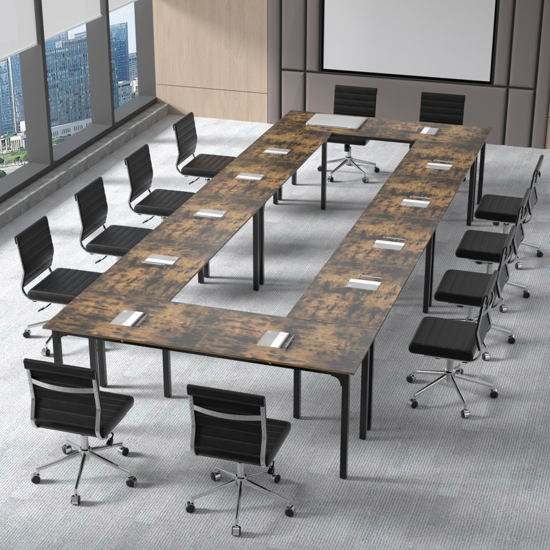  55" Conference Table, Modern Office Meeting Table With Metal Frame, Brun, H 27,6 po x L 79 po x l 23,6 po