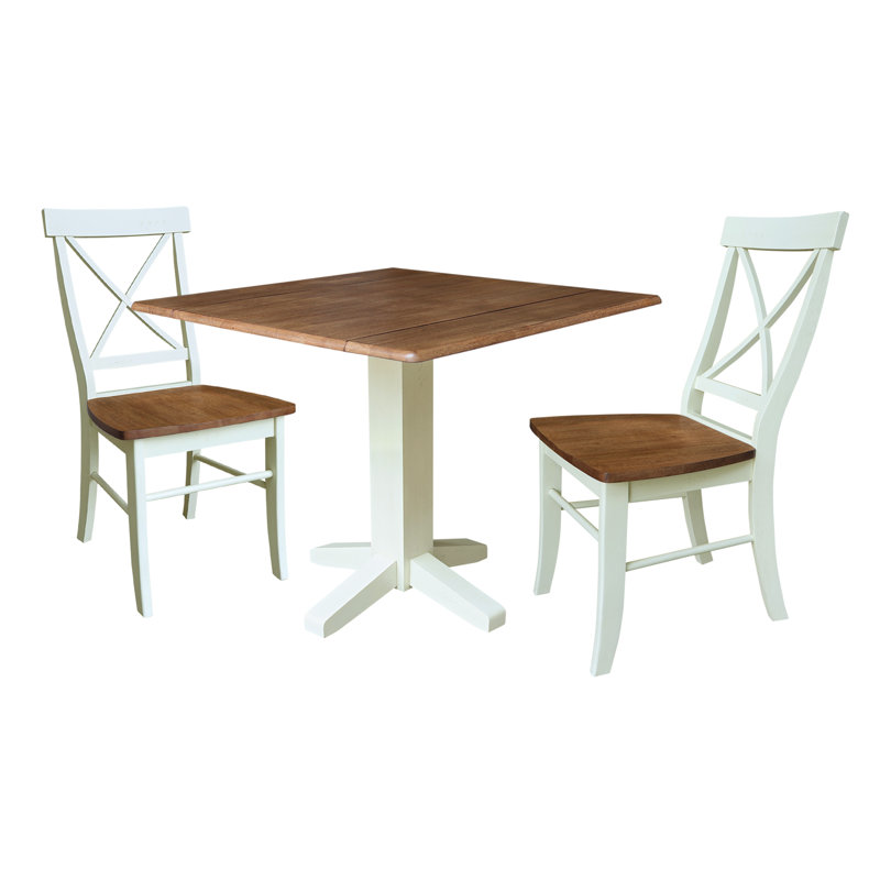 Dooly 2 - Person Solid Wood Solid Wood Top Pedestal Dining Set, Hickory/Washed Coal