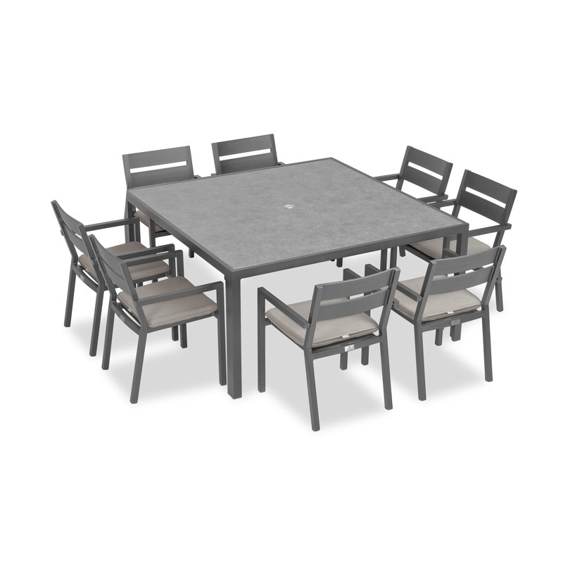 Pacifica Outdoor 9 - Piece Dining Set with Cushions, Slate, Cast Silver Sunbrella®