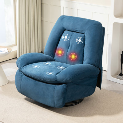 300lbs Electric Massage Swivel Recliner With Heat & Voice Control - Wide Seat Oversized Padded Power Recliner With Lumbar Pillow, Fabric Massaging Chair For Adults