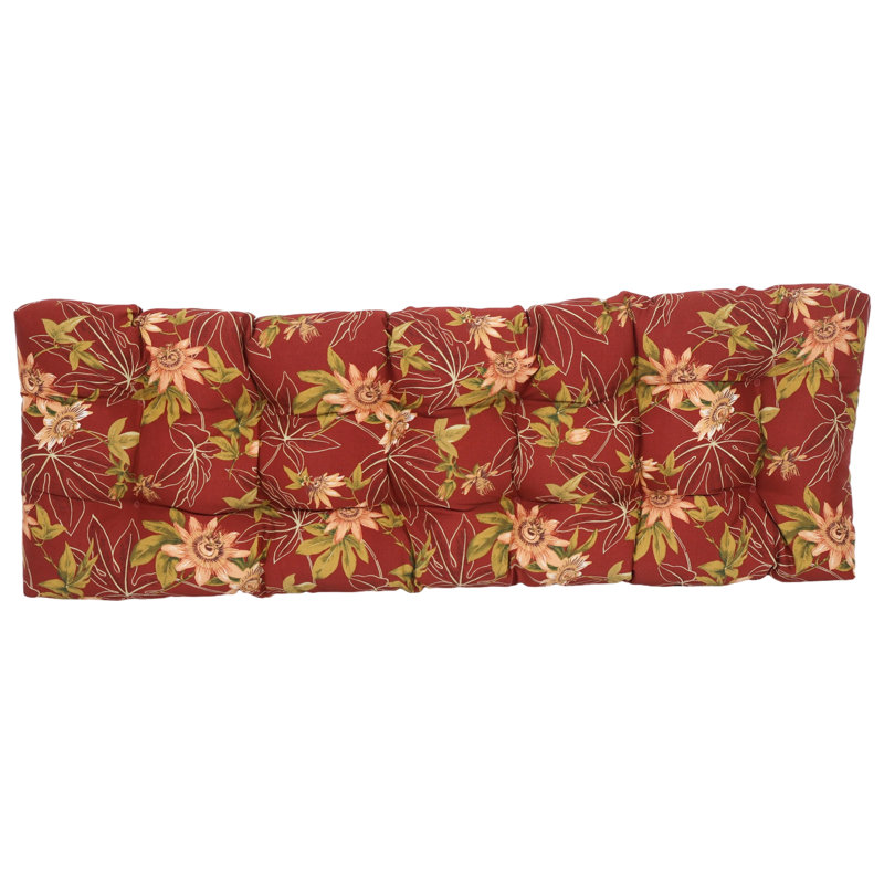 Tufted Outdoor Bench Cushion, 55" W x 19" D, Red/Tan/Passion Ruby Floral
