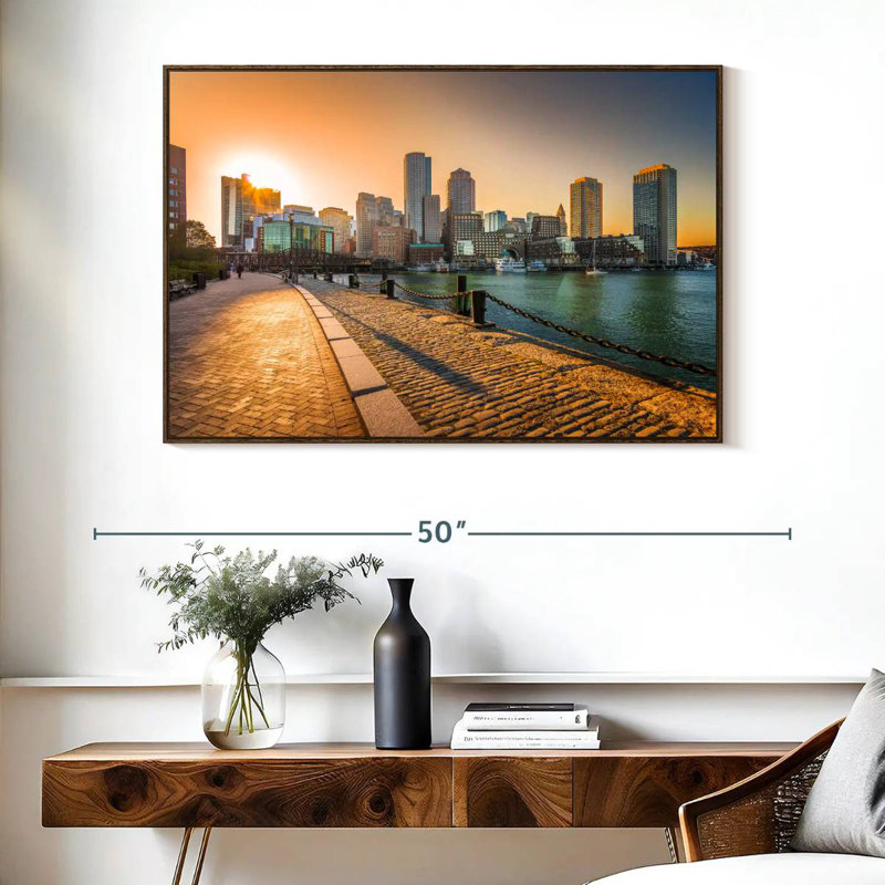 Fan Pier Park, Massachusetts, 40 po x 27 po, Cadre flottant noyer