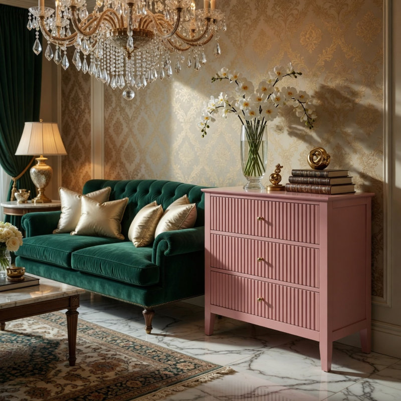 Commodes décoratives avec 3 tiroirs, Rose
