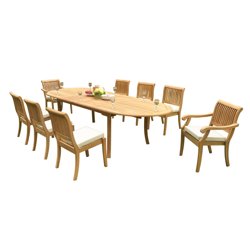 Masten 12 - Person Teak Wood Patio Dining Set with Oval Table, 8, 117" L x 40" W x 30.5" H