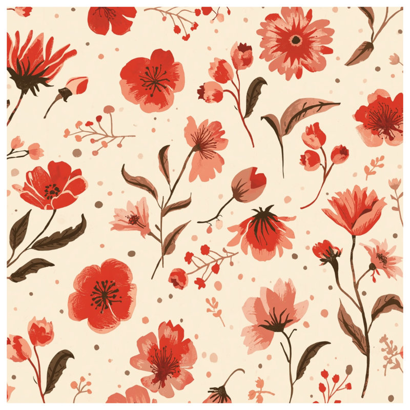 Red Floral Pattern Duvet Covers, Queen