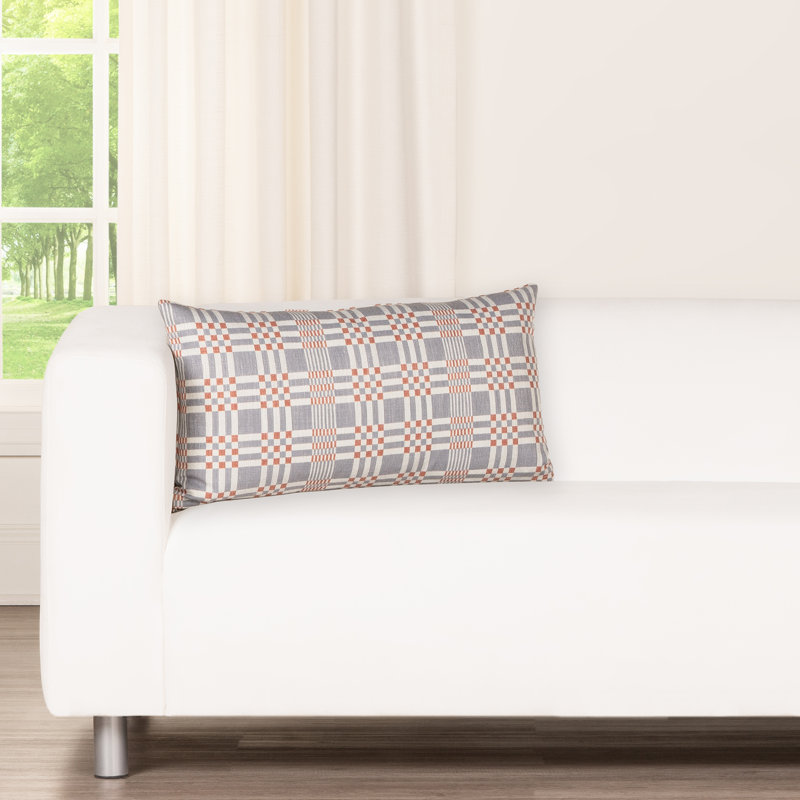 Coussin décoratif à imprimé modulaire, Plumes, Bleu, Rectangle H 14 po x l 26 po