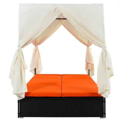 U_STYLE Outdoor Patio Wicker Sunbed Daybed With Cushions, Adjustable Seats
