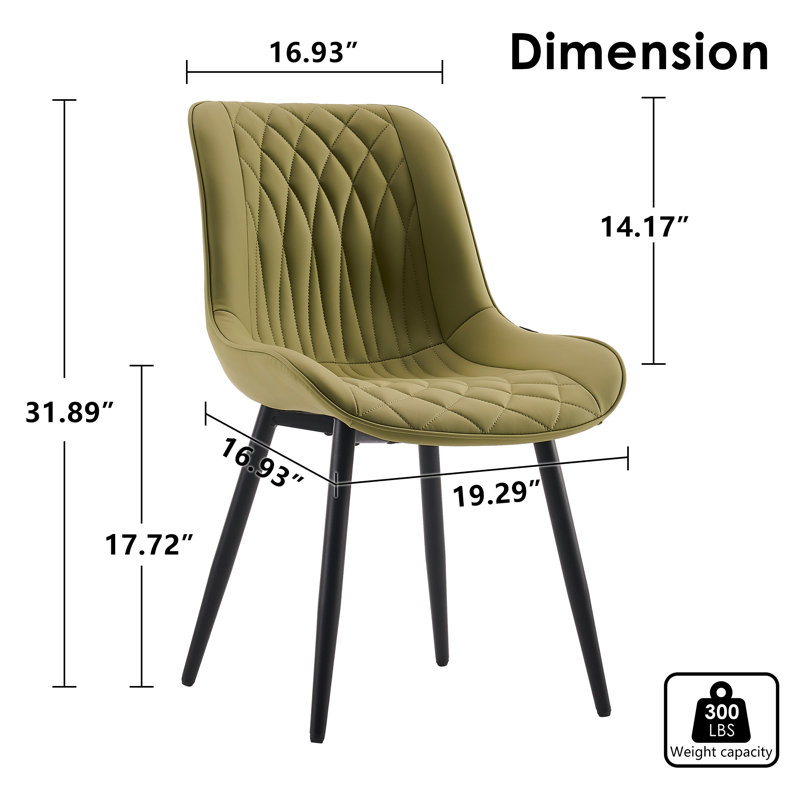 Modern Dining Chairs Faux Leather Upholstered Kitchen Chairs Side Chair With Metal Legs, Avocado Green