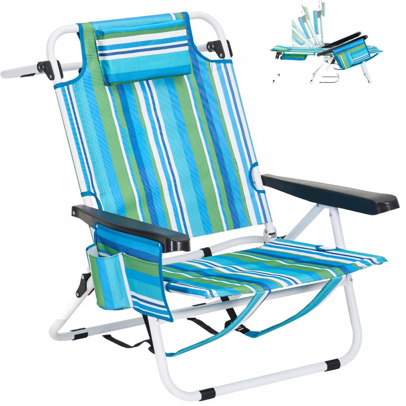 Chaise de plage inclinable à 5 positions pour adultes, capacité de 350 lb, portable pliable avec sac isotherme et sangles de sac à dos