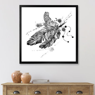 «Black Bird Feathers Impression» - Peinture sur toile encadrée