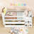 Twin Wooden Loft Bed With LED Lighted, Drawers And House-Shaped Headboard-873086495