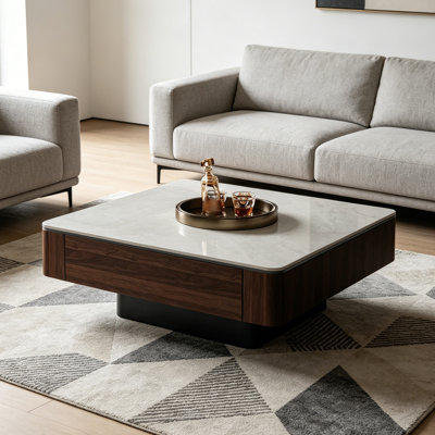 Luxury-Style Solid Wood Marble Coffee Table