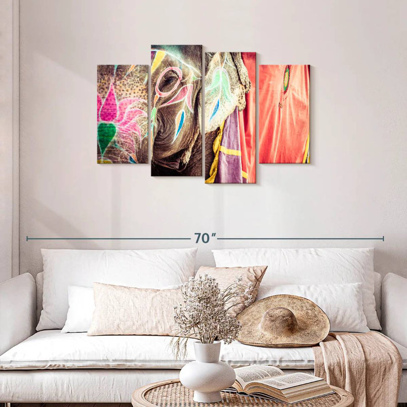 Brampt Holi Painted Elephant, 27" H x 43" W
