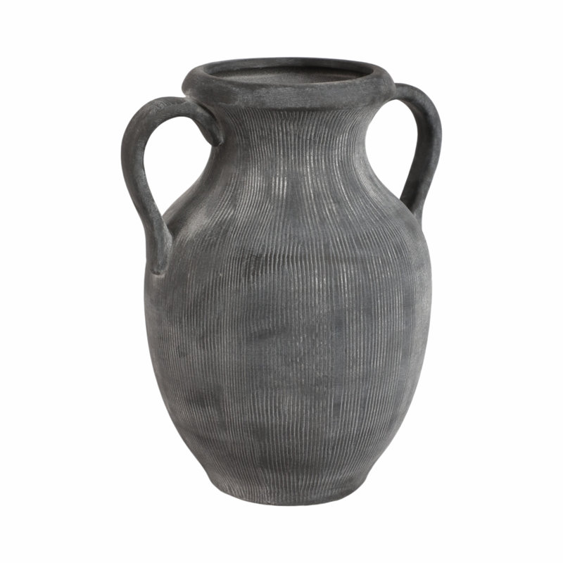 Stoneware Table Vase, 12" H x 10" W x 8" D, Black/Ivory