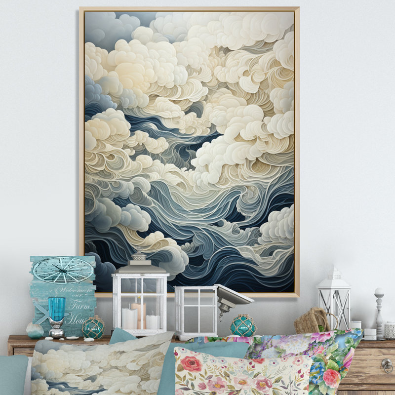 Nuage gris ciel I - décoration murale nuages, H 32 po x l 16 po x P 1 po, Cadre naturel flottant