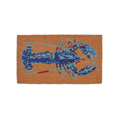 16" X 30" Blue Brown And Red Lobster Indoor Coir Door Mat