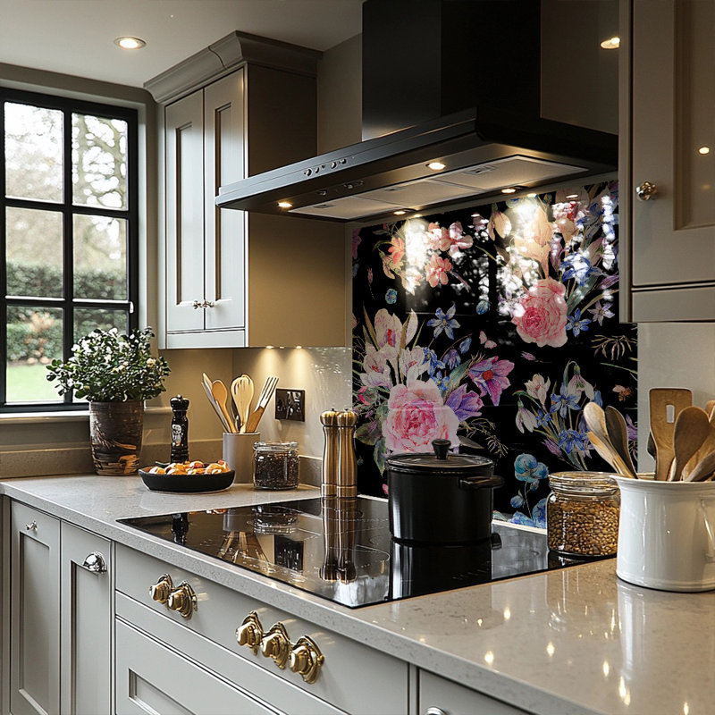 Bright Flowers On Splash Back, 60cm L x 50cm W