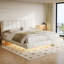 Queen White Boucle Bed With Floating Function And , Soft Material, Unique Atmosphere, - Collision Feature, Effortless Cleaning Multi Tone Lighting Skin Upholstery, Futuristic Style, Protection,-129961548