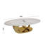 Table basse en marbre avec base sculpturale en acier inoxydable seulement la table, sans chaises.-652184828