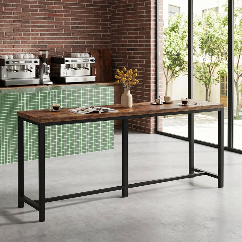 Table de bar industrielle extra longue 70,9 po avec repose-pieds en métal