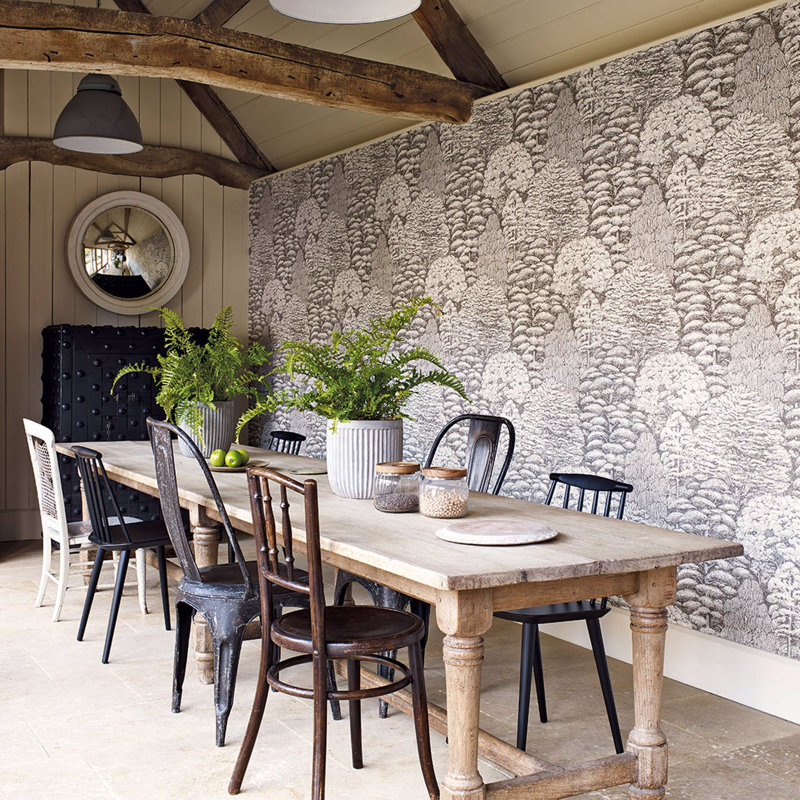 Woodland Toile Wallpaper, Ivory/Charcoal